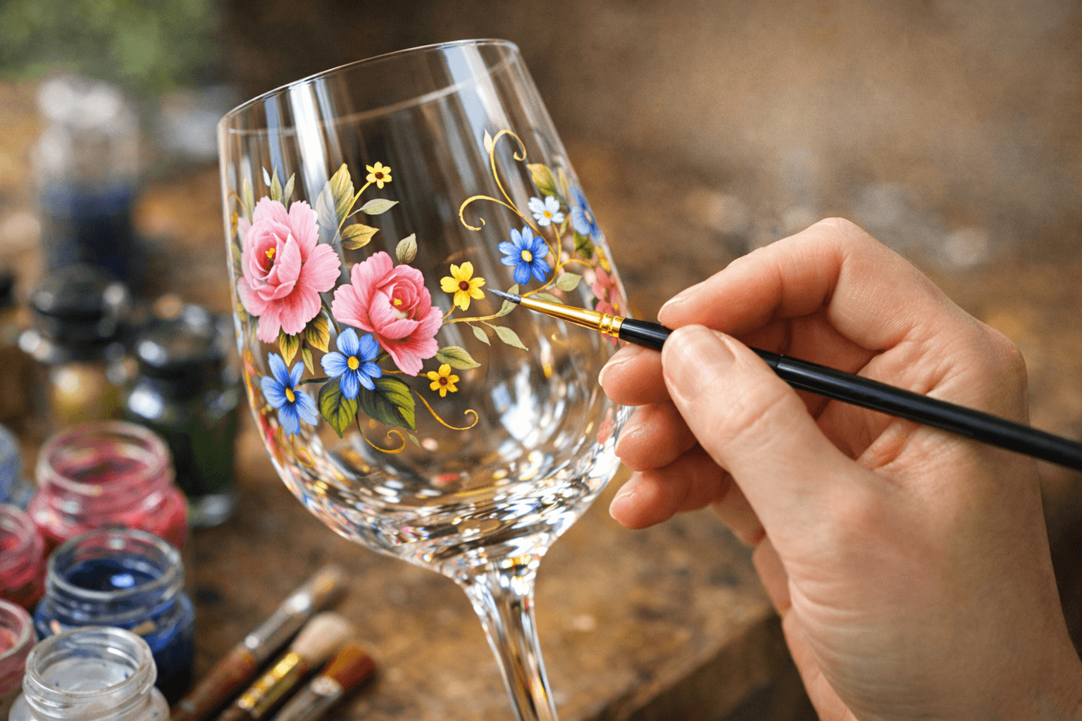 Artesão pintando uma taça