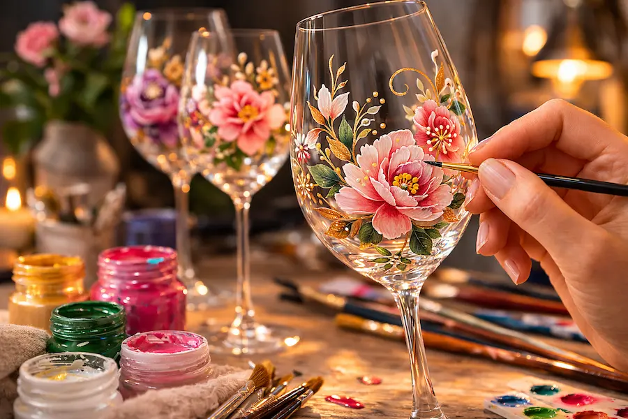 pintando taça de vidro