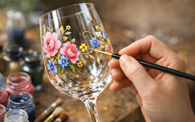 Artesão pintando uma taça