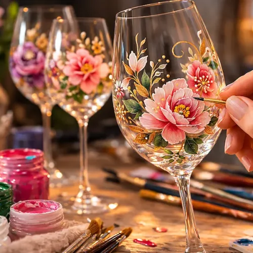 pintando taça de vidro