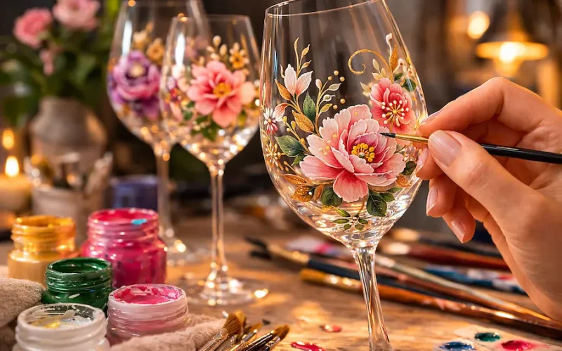 pintando taça de vidro